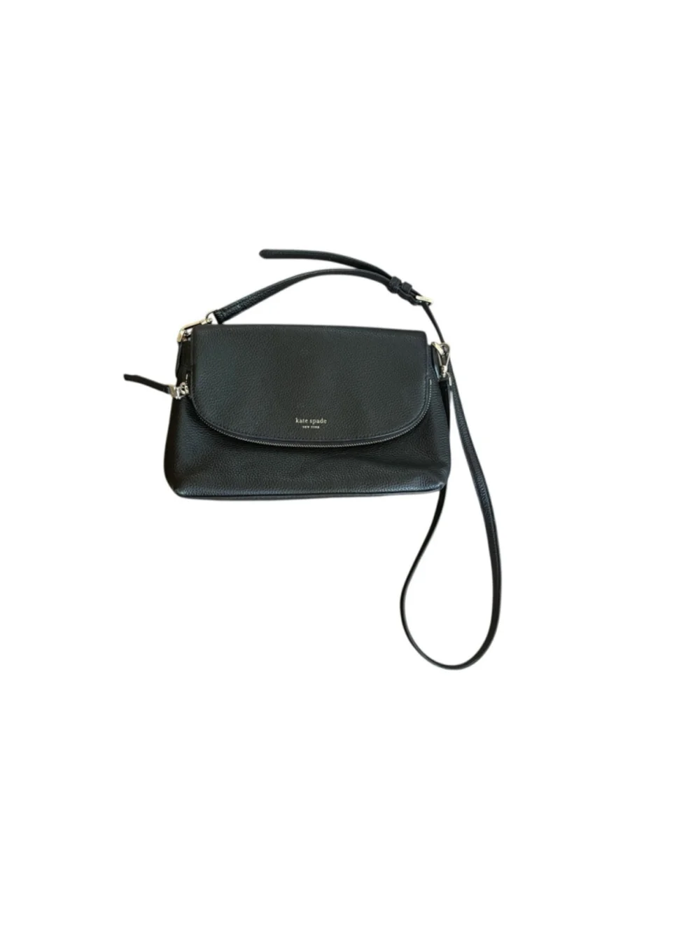 Kate Spade Black Pebble Leather Polly Flap Large Classic Preppy
